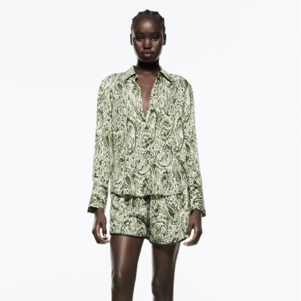 Zebra green ZARA PRINTED SATIN EFFECT FULL Set pajama style